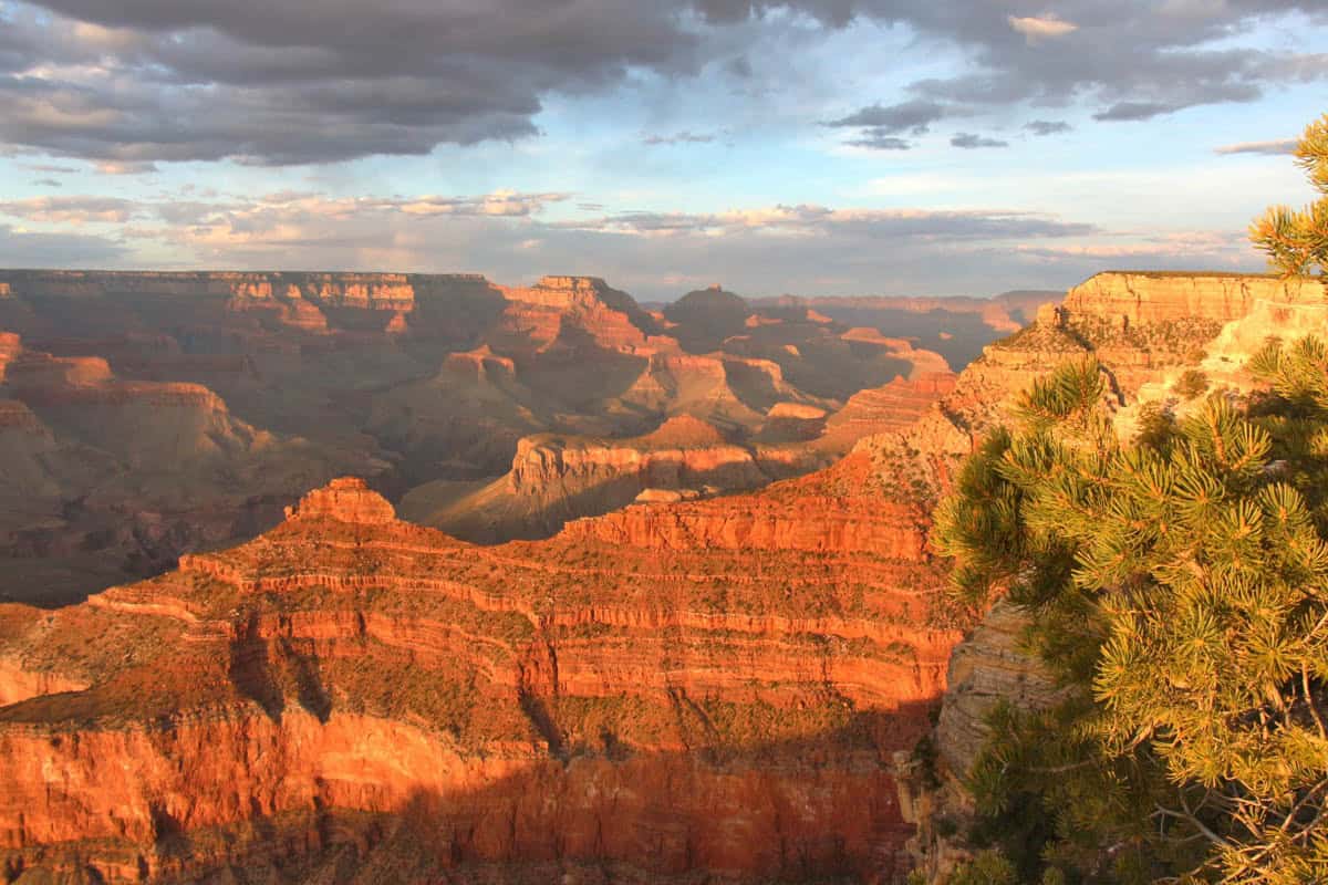 Orange cliffs catching golden light in Grand Canyon National Park
